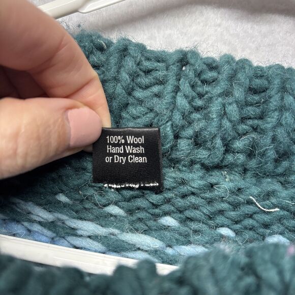 Artisan Wool Sweater Unisex L ? Green Purple Chunky Ecuador Hand Knit Ski Thick - Picture 3 of 6